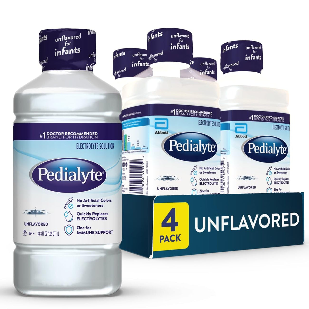 Pedialyte Electrolyte Drink Unflavored bottle front for quick hydration