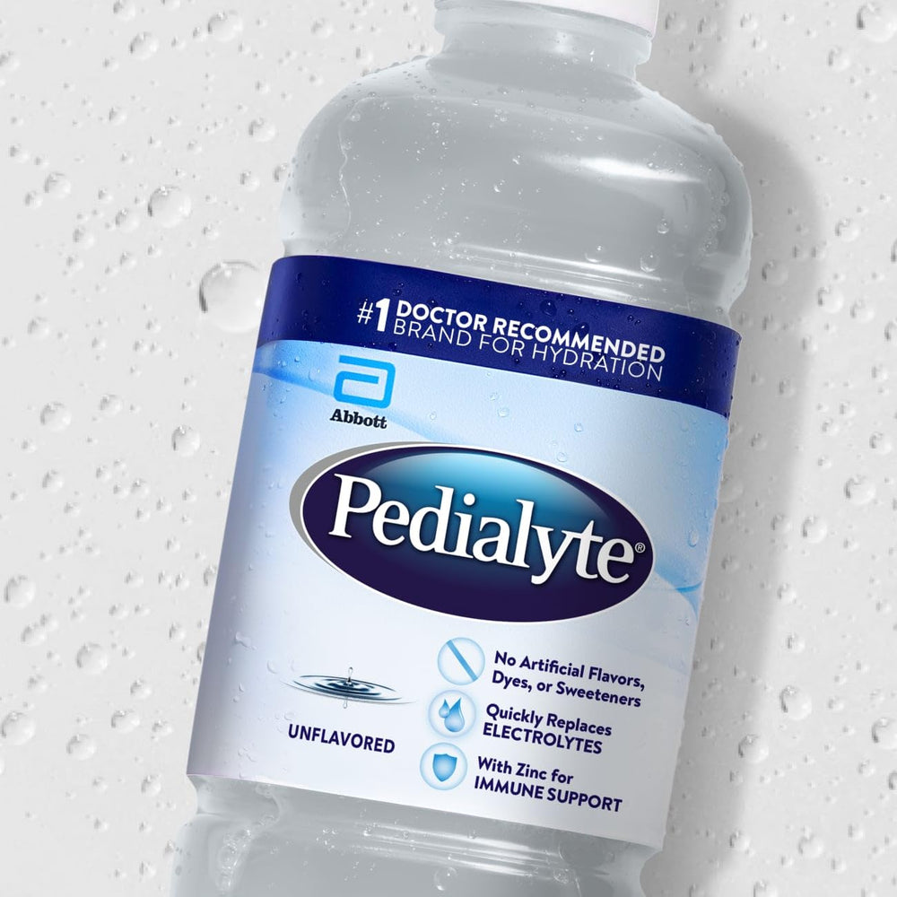 Pedialyte 1L bottle side view for family hydration on the go