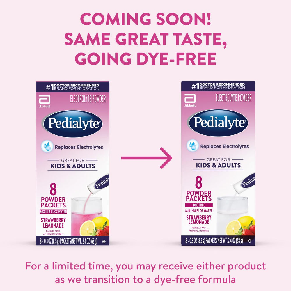 Pedialyte powder in water being stirred for rapid rehydration.