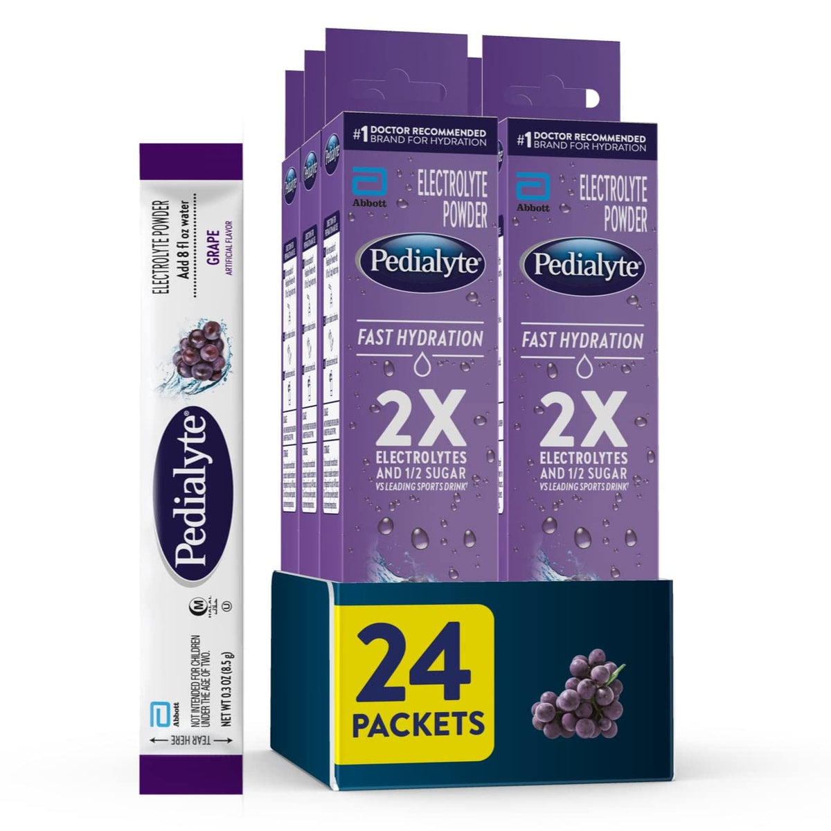 Pedialyte fast hydration electrolyte powder packets grape for quick hydration
