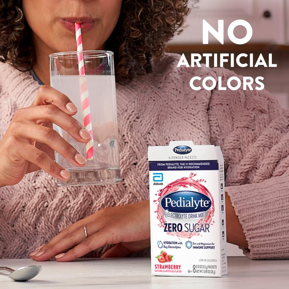 A glass of Pedialyte with ice ready to drink.