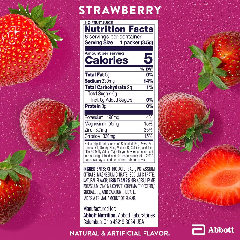 Pedialyte gluten-free, no artificial colors packaging label.
