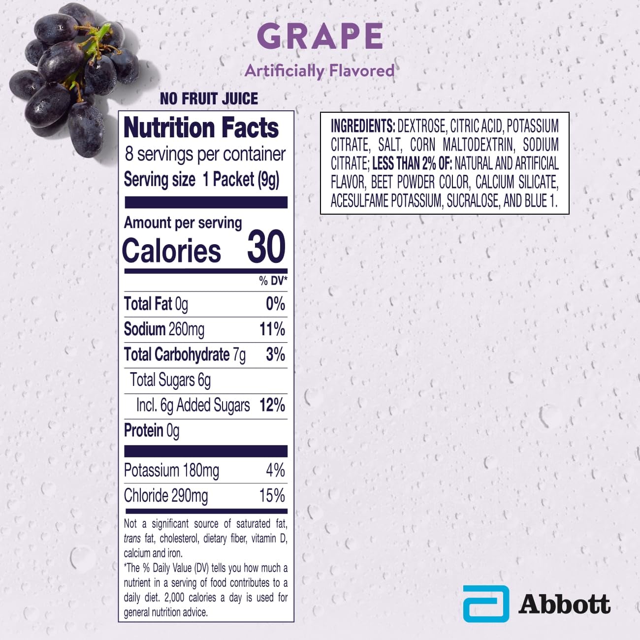 Pedialyte grape hydration shown in a tall glass after mixing.