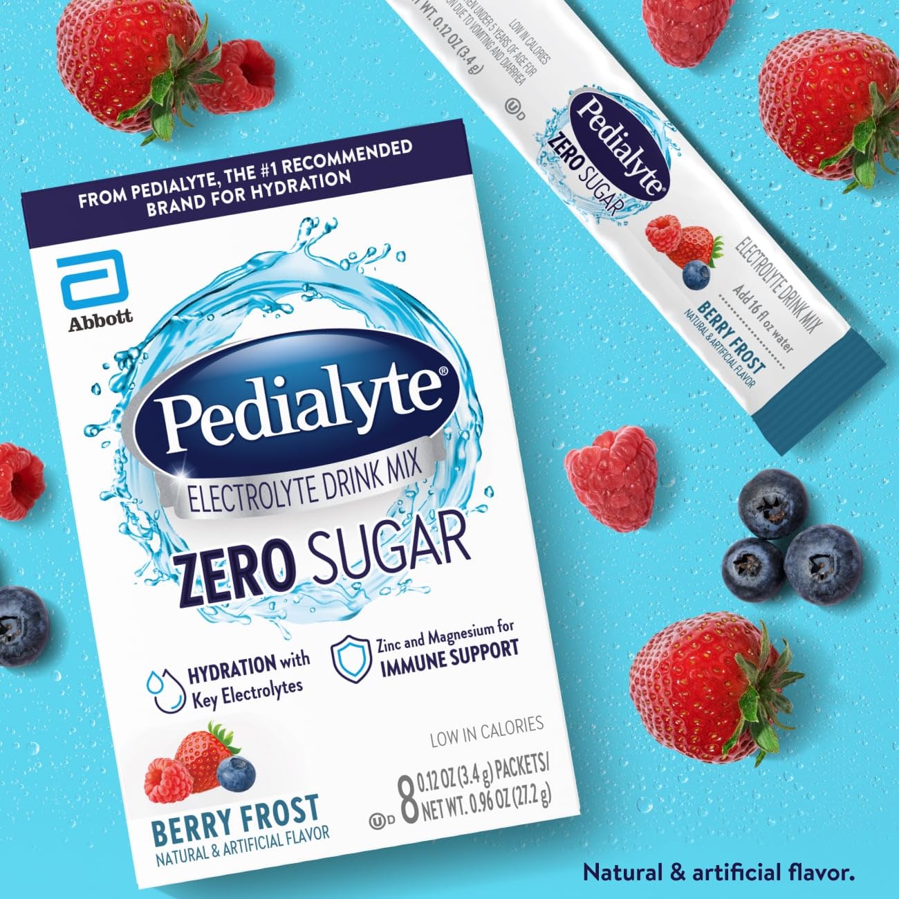 Pedialyte Passion Fruit powder packet with refreshing flavor and minerals