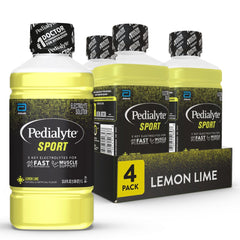 Pedialyte Sport lemon-lime bottle pour for fast hydration during workouts.