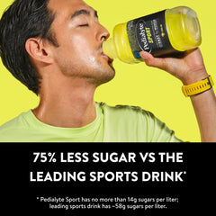 Pedialyte Sport ready-to-drink bottle with ice for on-the-go hydration.