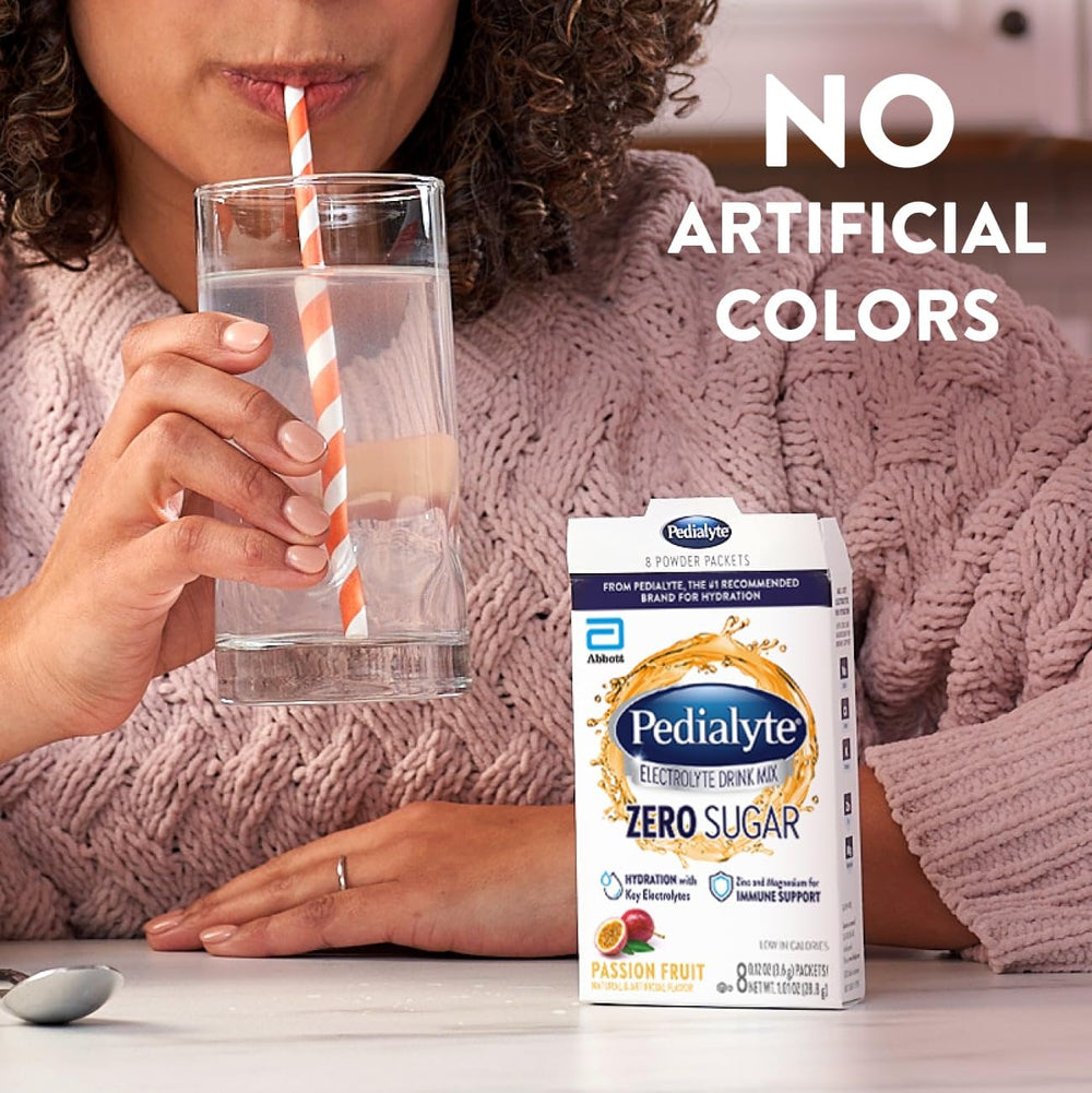 Closeup of Pedialyte zero sugar label on the package
