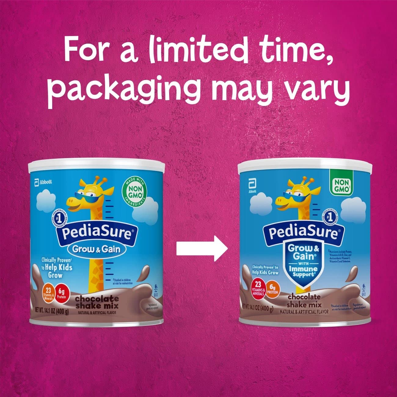 PediaSure Grow & Gain chocolate powder tub acts as a kid-friendly shake base