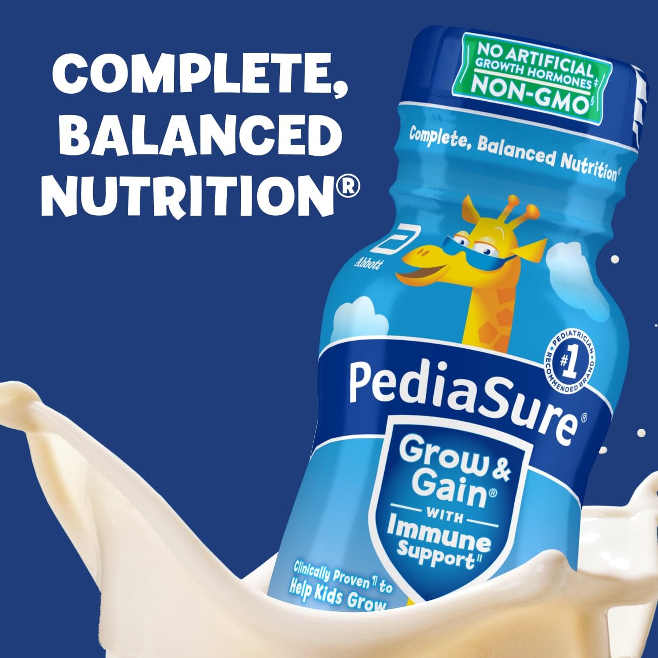 PediaSure Grow & Gain gluten-free-badge signals a dairy-friendly option for sensitive tummies.