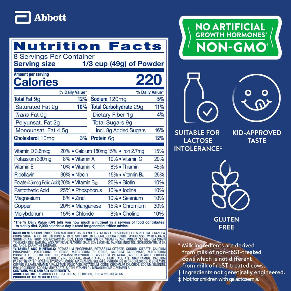 PediaSure Grow & Gain non-GMO gluten-free label on jar.