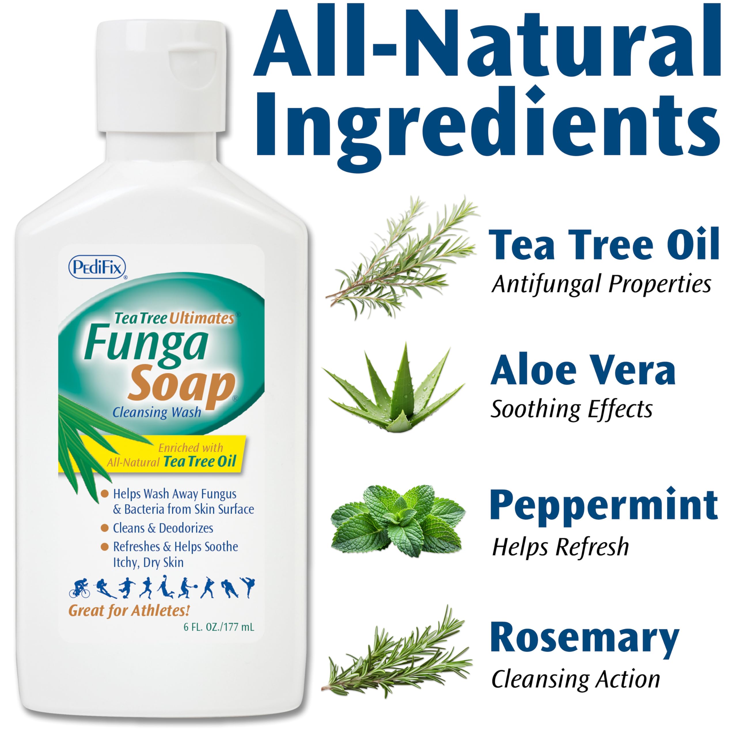 Pedifix FungaSoap Tea Tree Wash cleanses feet after workouts with gentle care.