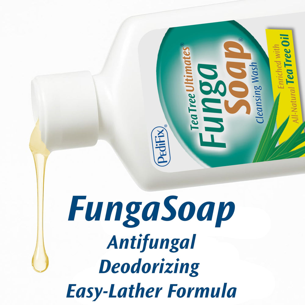 Pedifix FungaSoap Tea Tree Wash contains natural tea tree oil ingredients.