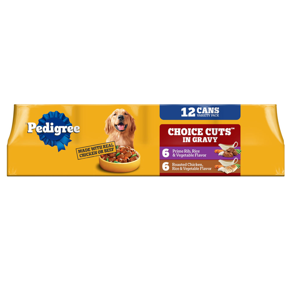Pedigree Choice Cuts In Gravy can showing tender chunks for adult dogs