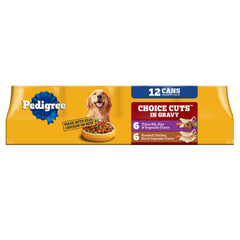 Pedigree Choice Cuts In Gravy can showing tender chunks for adult dogs