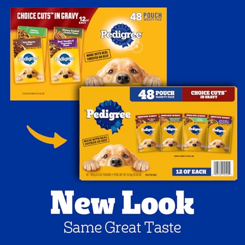 Pedigree Choice Cuts in Gravy topper on dry food for flavor.
