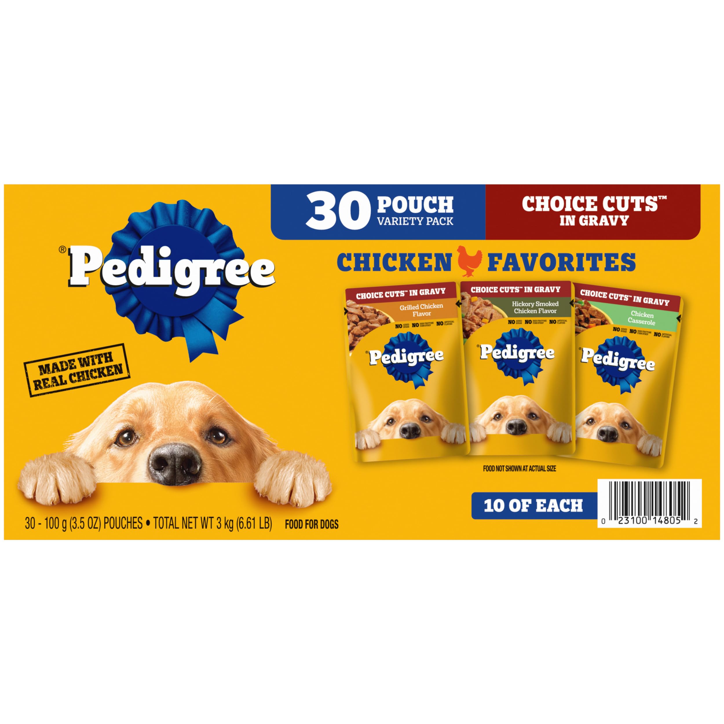Pedigree Choice Cuts in Gravy pouch with tender meat in savory gravy for meals.