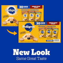 Pedigree Choice Cuts in Gravy 3.5 oz pouch shows steam-cooked soft texture.