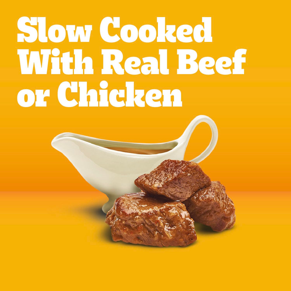 Pedigree Choice Cuts In Gravy soft meat pieces support easy chewing for adults.