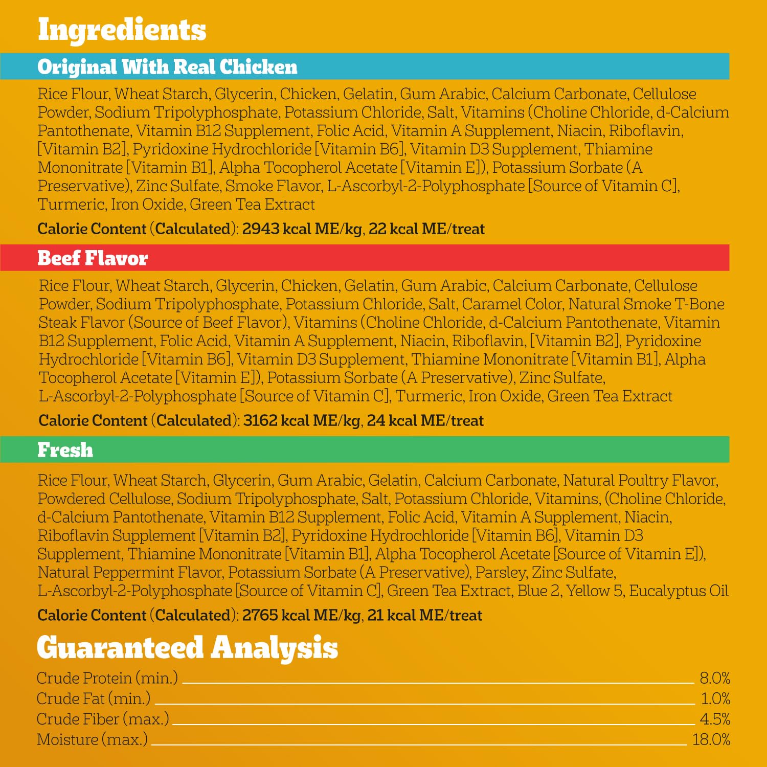 Pedigree Dentastix chewy texture assists plaque removal during chew time.