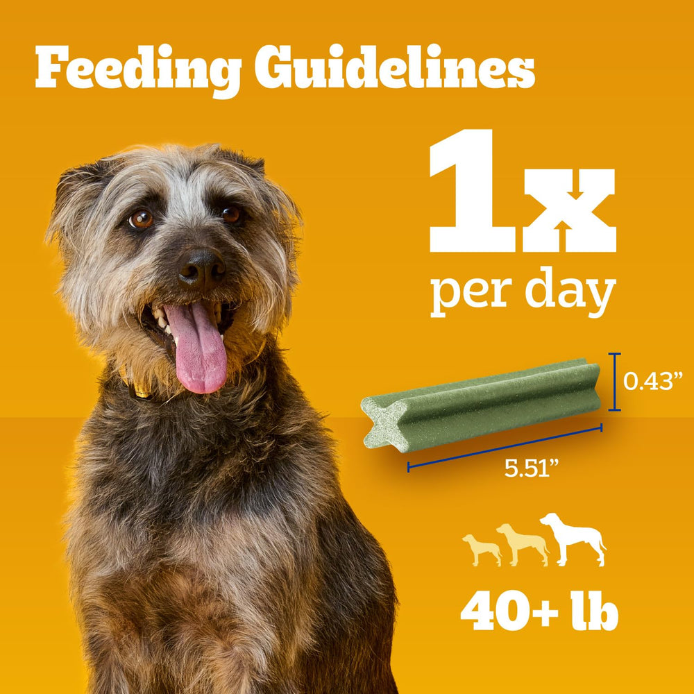 Pedigree Dentastix front label highlighting no added sugar claim.