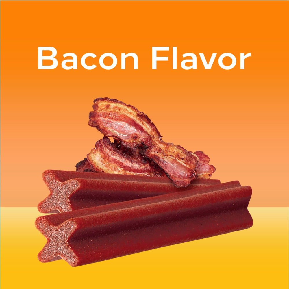 Pedigree Dentastix large-breed bacon flavor close-up on chews.