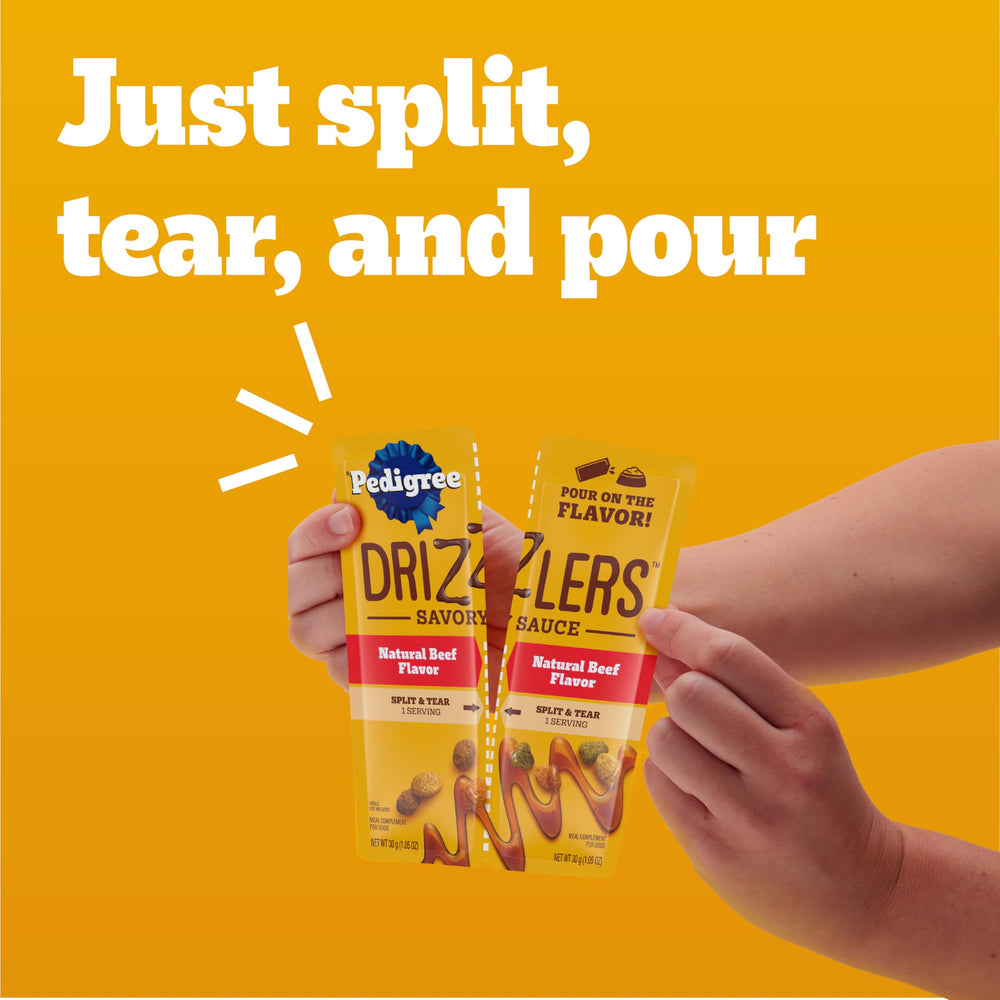 Pedigree Drizzlers pour-over topping adds aroma and taste to dry food.