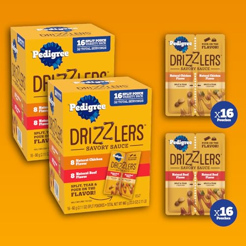 Pedigree Drizzlers tear-open pouch for instant flavor boost on meals.