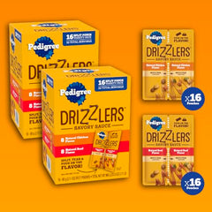 Pedigree Drizzlers tear-open pouch for instant flavor boost on meals.