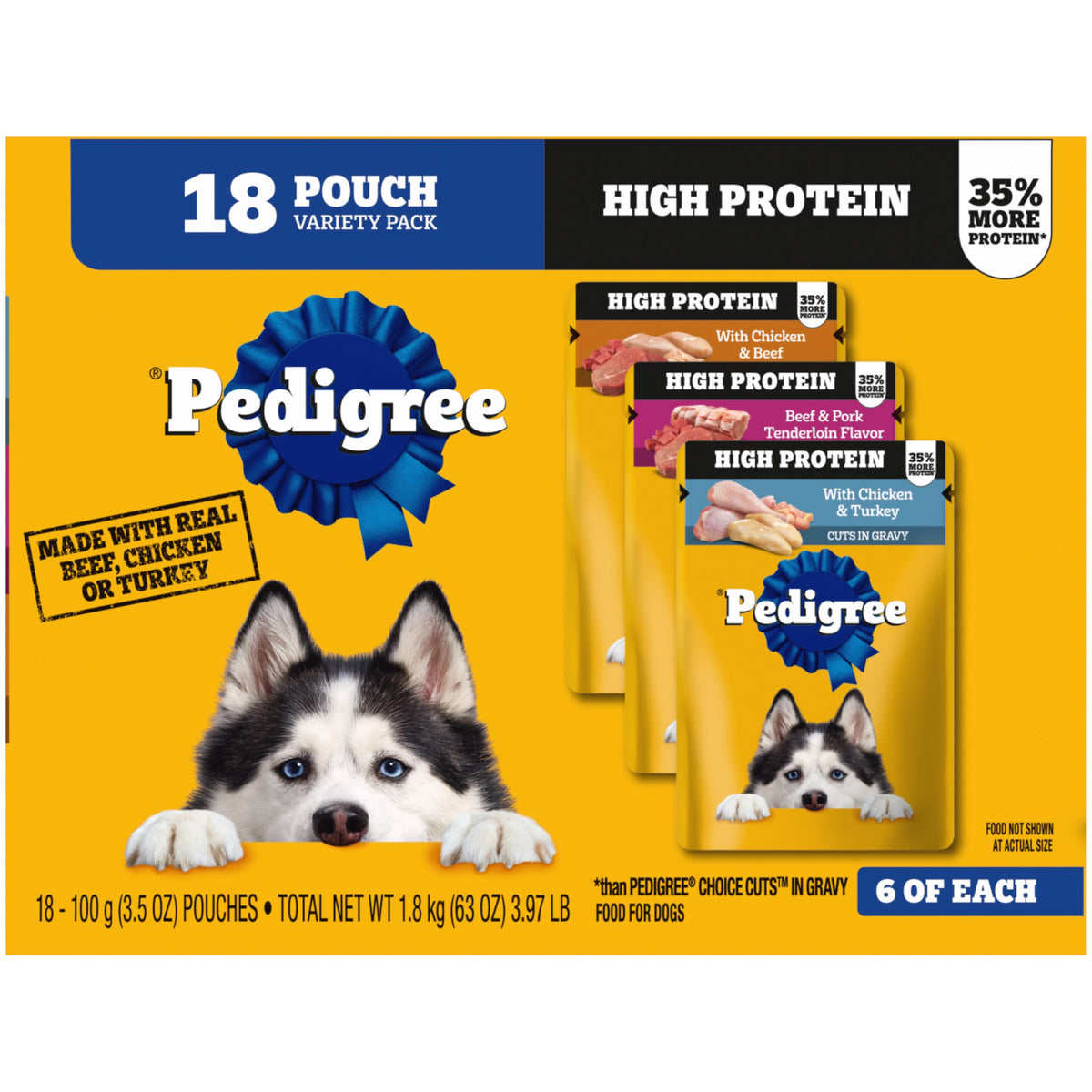 Pedigree Haute Protéine Poche poulet-dinde en sauce, repas complet apprécié pour chiens adultes