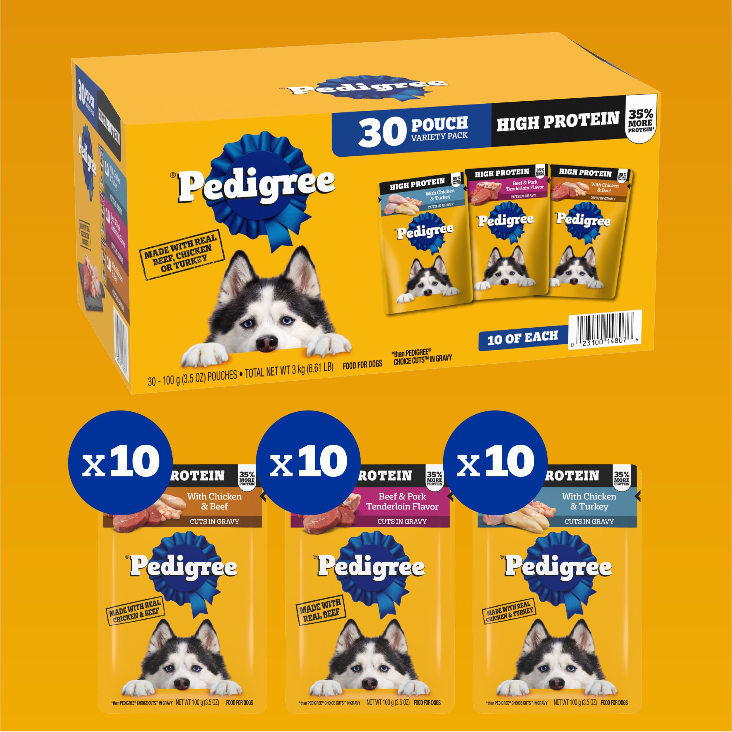Pedigree High Protein chicken-beef cuts in gravy for complete meal