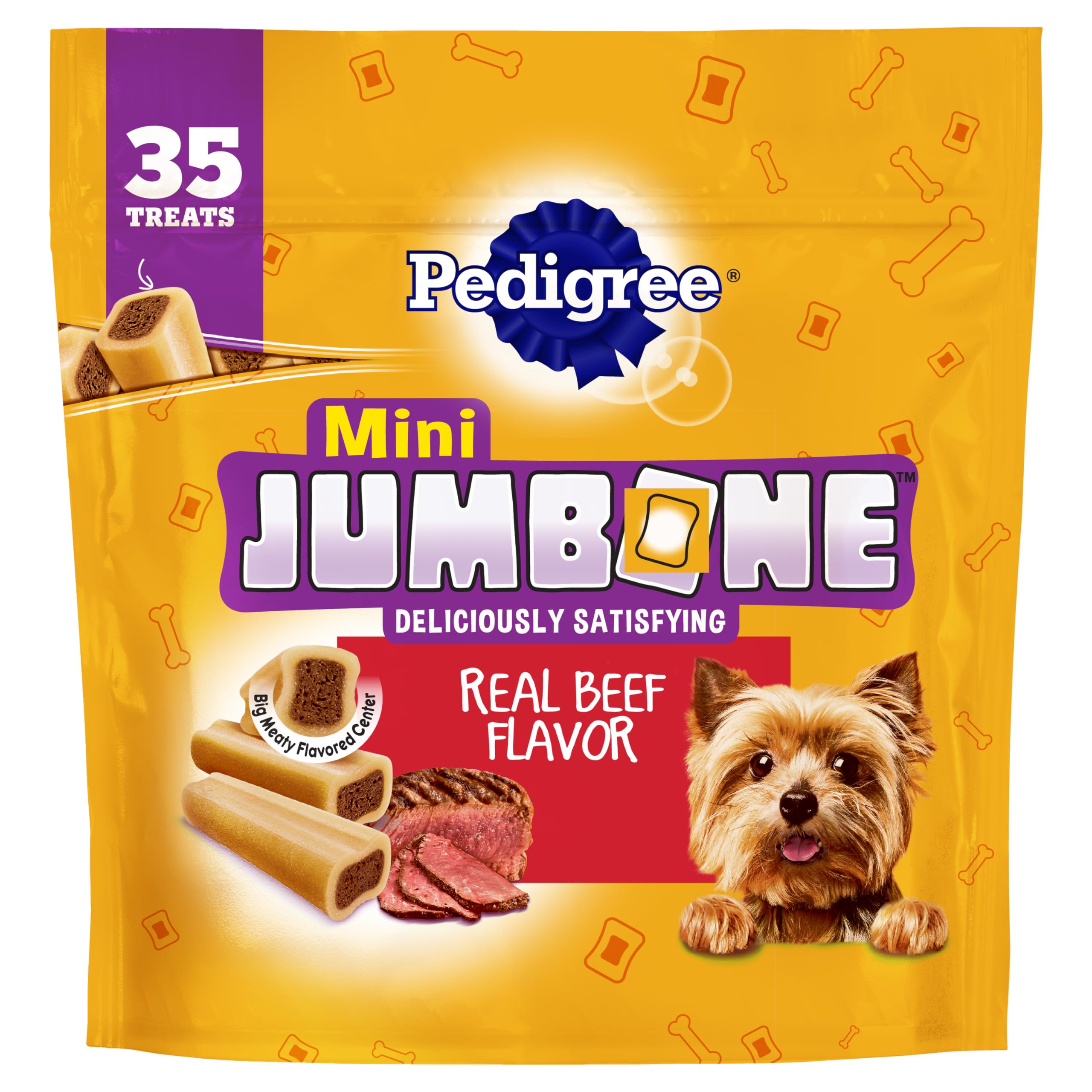 Pedigree Mini Jumbone beef-flavored shell for small dogs, rewarding chew.
