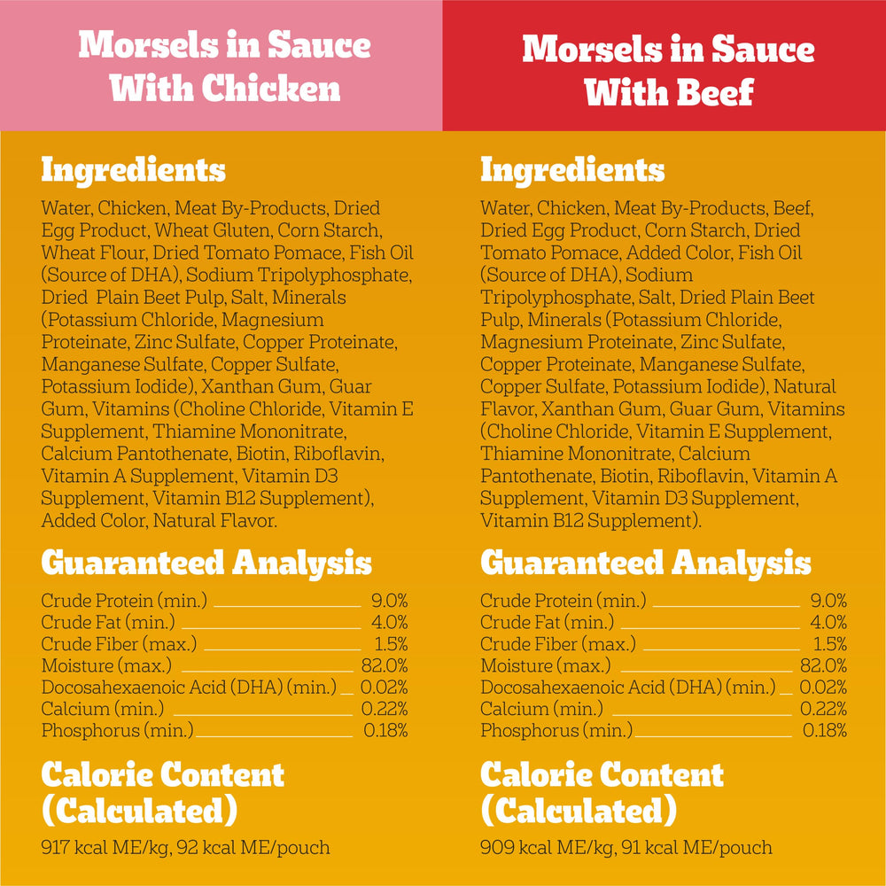 Pedigree Puppy Morsels in Sauce features real chicken ingredients.