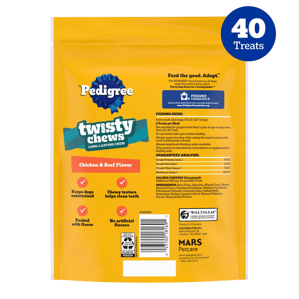 Pedigree Twisty Chews chicken-beef flavor close-up for aroma and taste