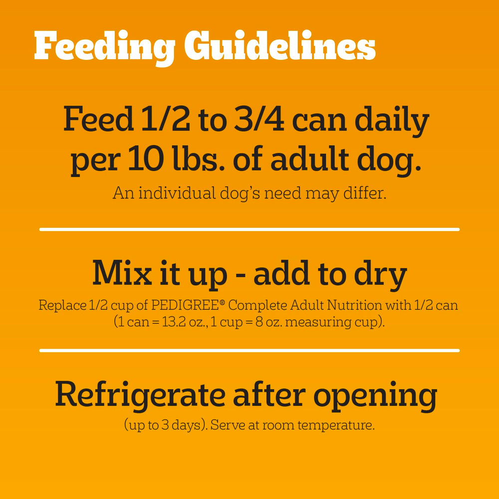 Pedigree wet dog food cans lined up for variety appeal