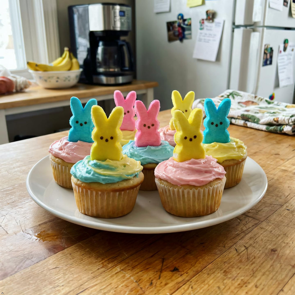 Close-up of fluffy Peeps bunnies texture, showcasing classic marshmallow sweetness.
