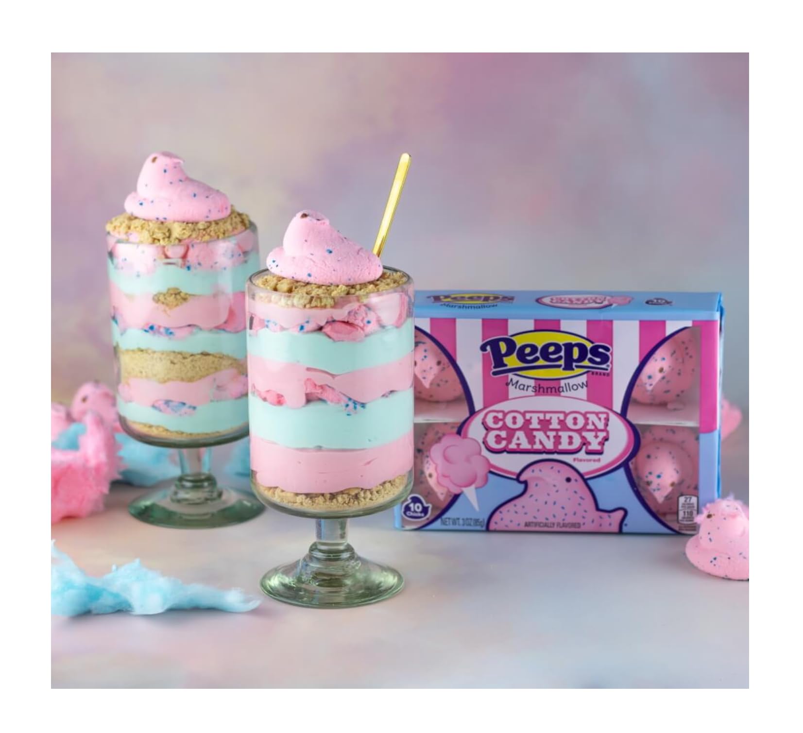 Peeps Cotton Candy Chicks easter-baskets scene showcases vibrant color and spring fun.