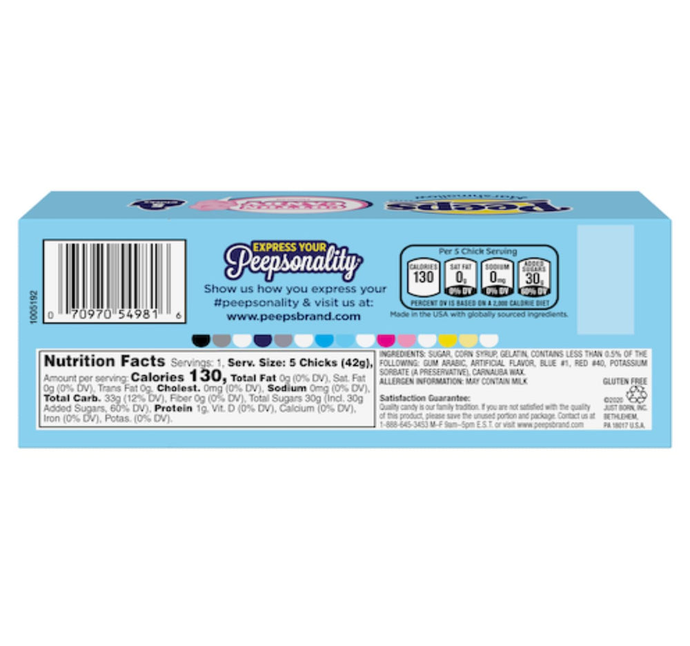 Packaging shot highlighting three 5-count boxes of Peeps Cotton Candy Chicks