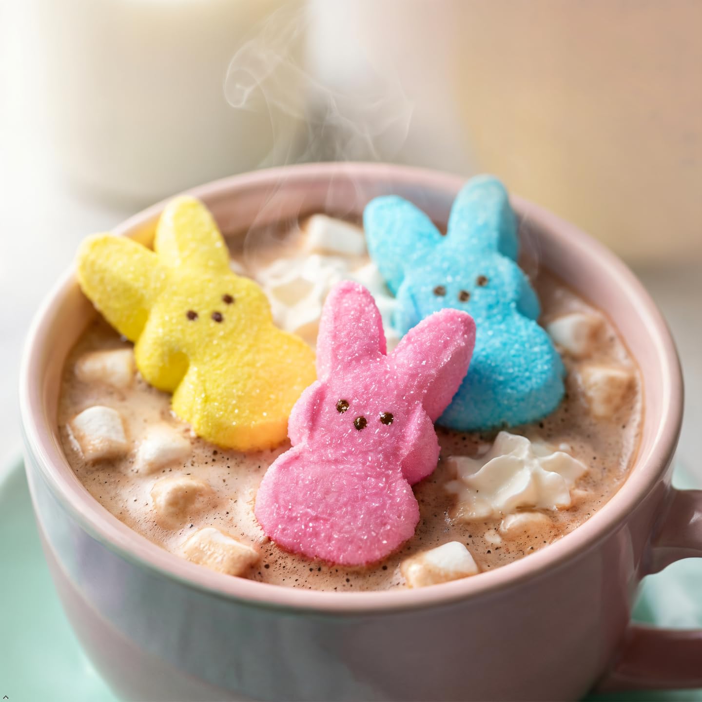 PEEPS Easter candy display with assorted bunnies for gifting and bowls.