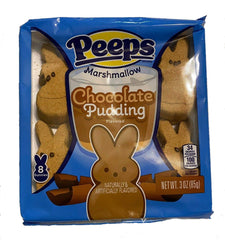 Peeps marshmallow chocolate pudding bunnies closeup highlighting soft, fluffy texture