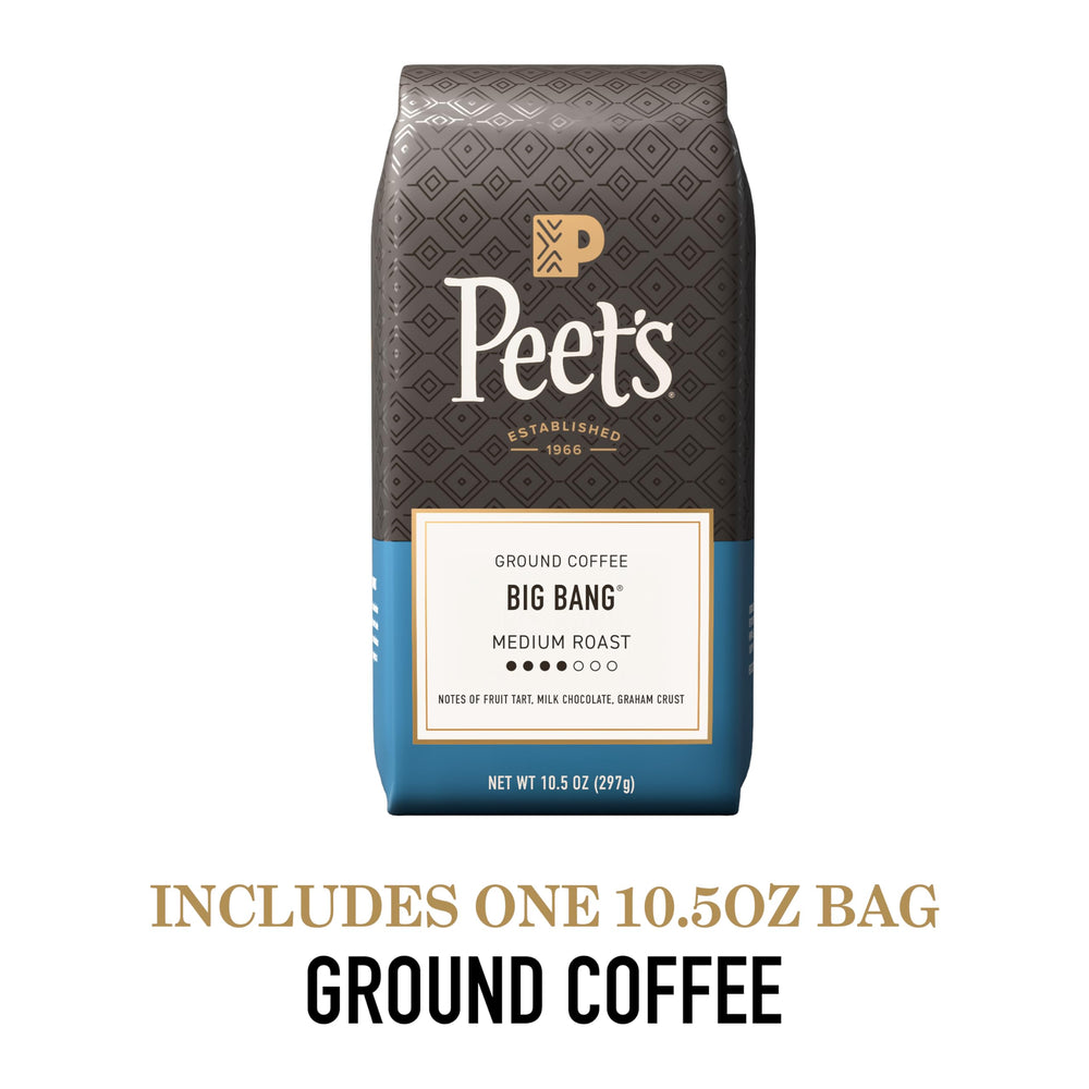 Peet's Big Bang coffee cup steaming; inviting aroma in the morning.