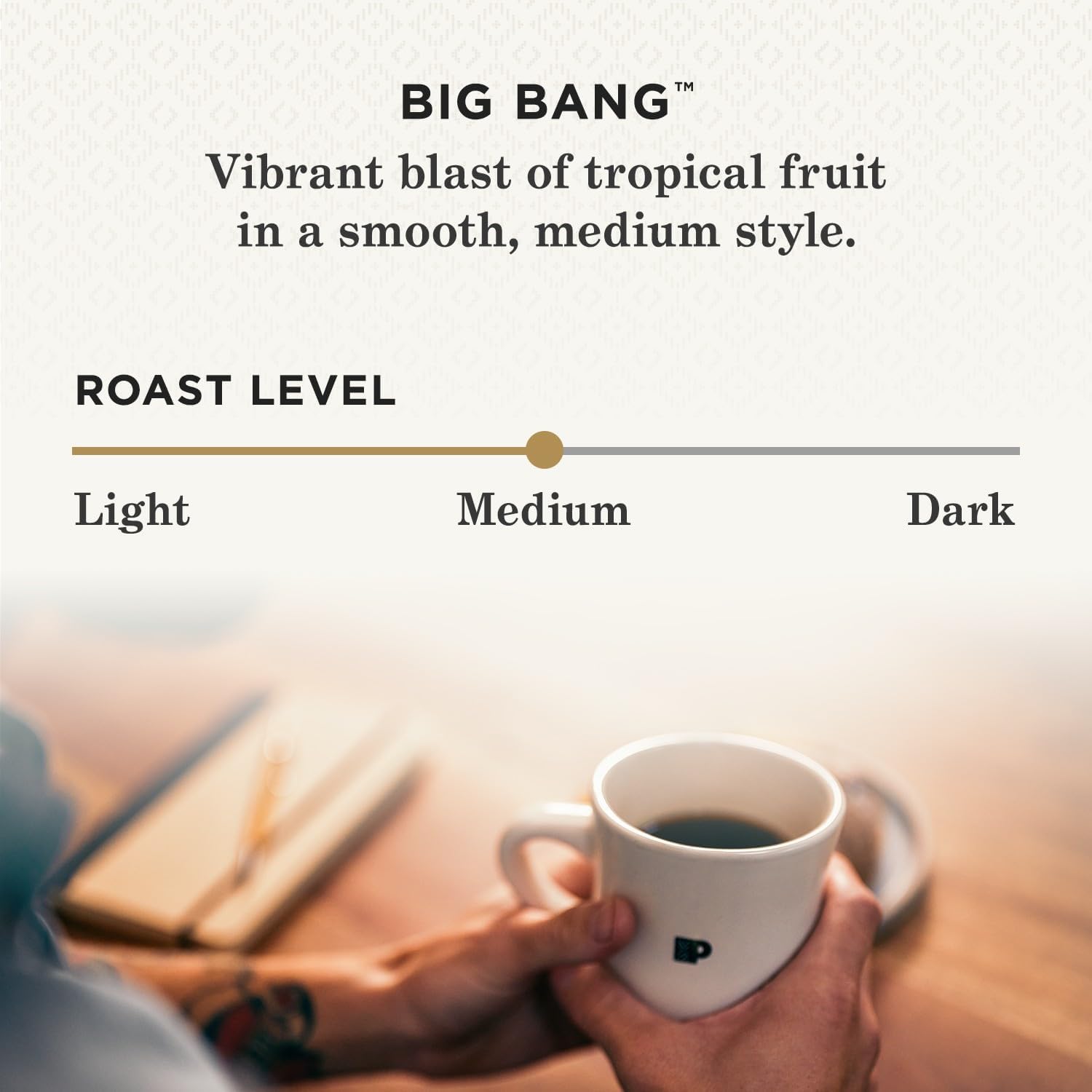 Close-up of citrus aroma hint from Peet's Big Bang coffee.