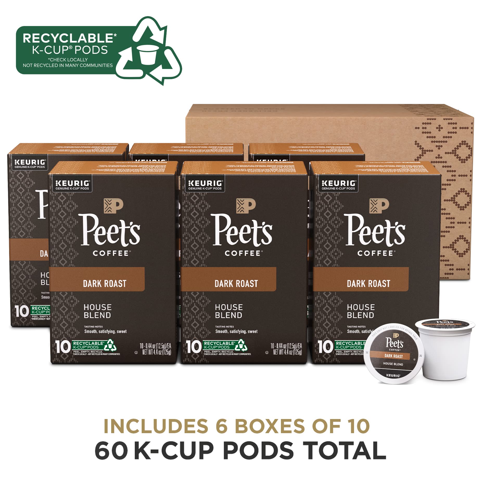 Peet's coffee beans close-up highlights quality and careful roast.