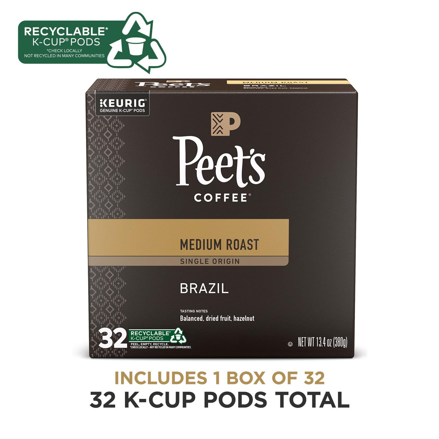 Peet's Coffee Brazil medium roast glow indicating balanced flavor
