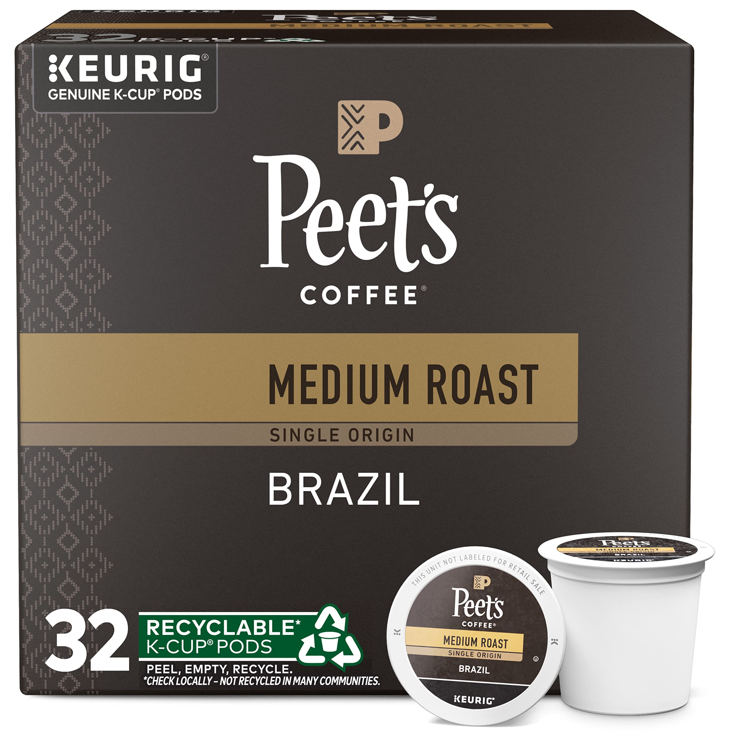 Peet's Coffee Brazil single-origin box front for easy Keurig brewing