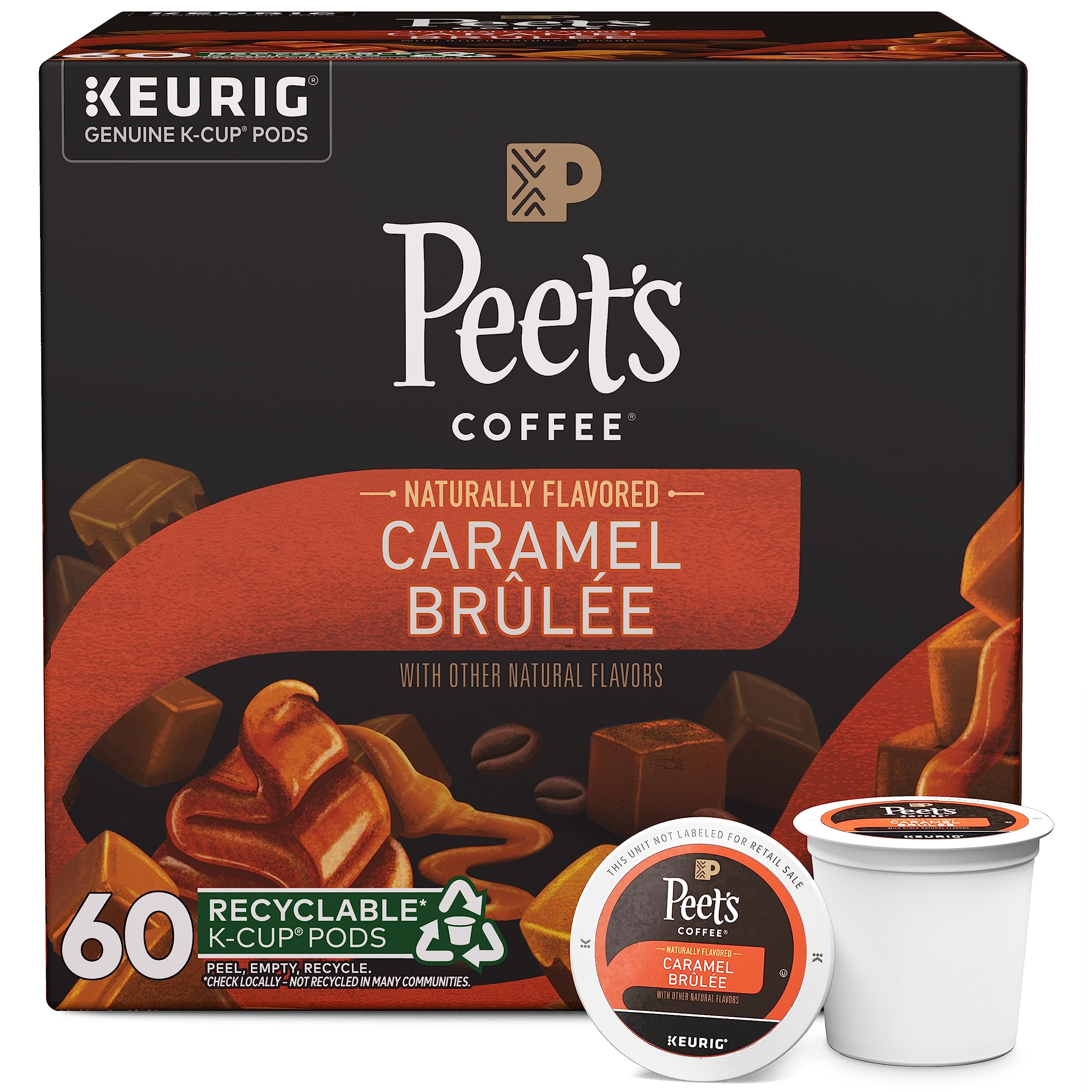 Peet's Coffee Caramel Brûlée K-Cups box front in a six-box bundle