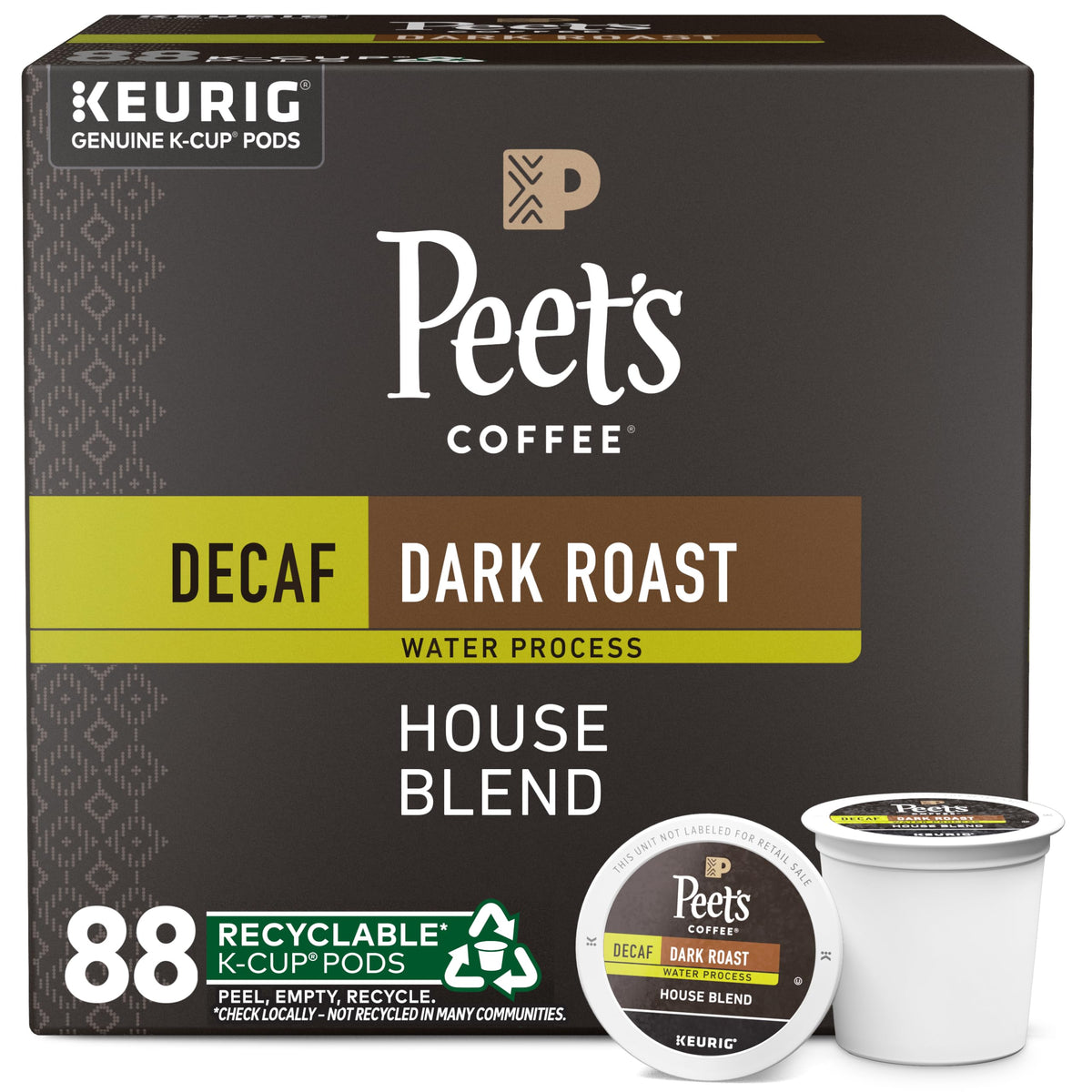 Peet's Decaf House Blend four-box pod set for easy daily brewing