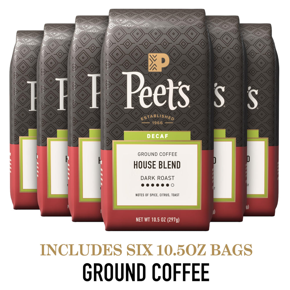 Small-batch roast of Peet's Decaf House Blend enriches aroma