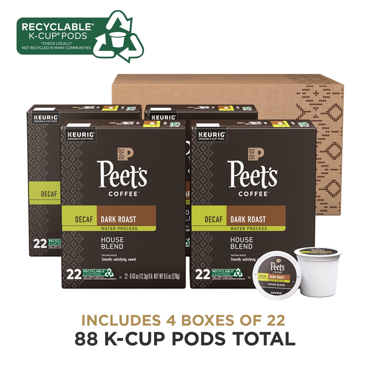 Steaming cup of Peet's Decaf House Blend evokes inviting warmth
