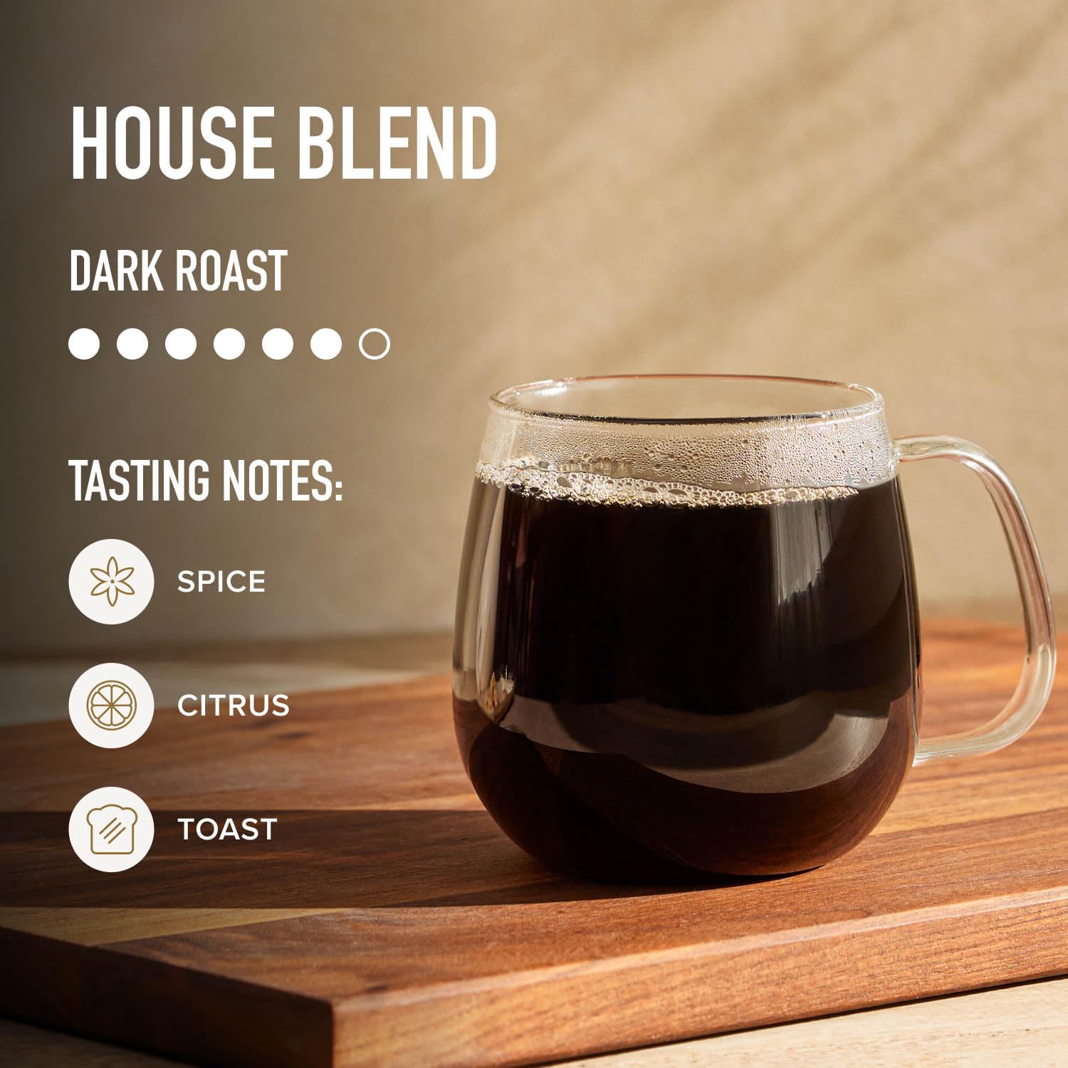 Peet's Decaf House steaming cup reveals inviting aroma.