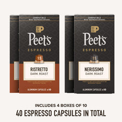 Peet's Espresso capsules close-up with crema for rich, smooth espresso